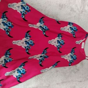 Peach Love California Pink Maxi Dress with Blue Floral Design